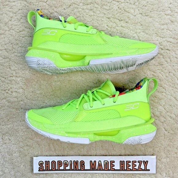 [US 6Y] UNDER ARMOUR UA CURRY 7 GS SOUR PATCH KIDS Basketball Shoes Lime Green - Picture 1 of 10